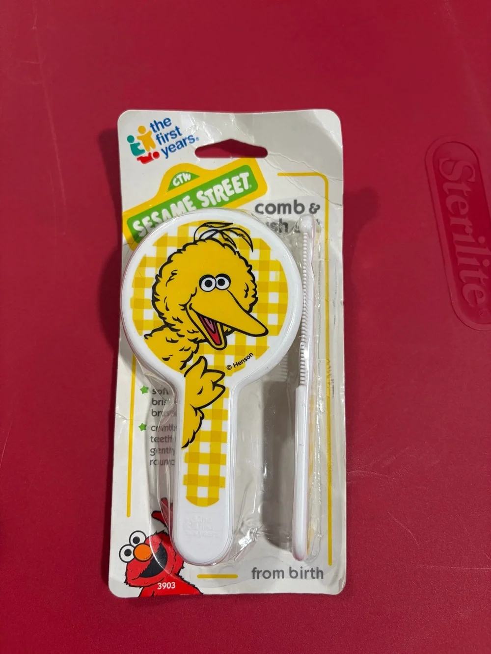 Vintage The First Years Sesame Street Big Bird Baby Brush & Comb Set -